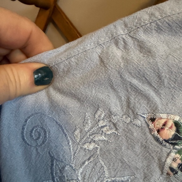 Vintage Andrea Blue Floral Embroidered Shoulder Pad Top XL - Picture 7 of 9